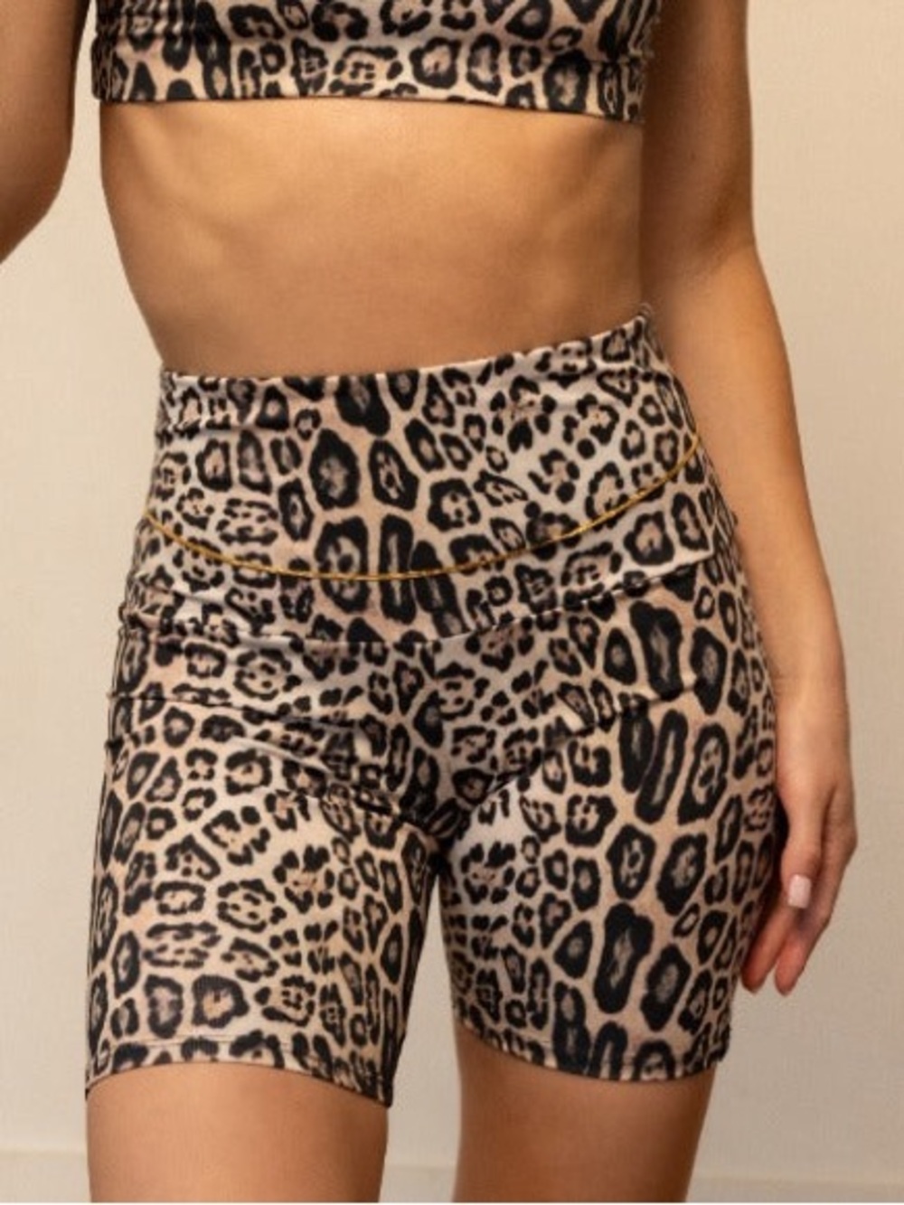 Onzie Leopard Print Bike Shorts - Beige & Black Sz M/L